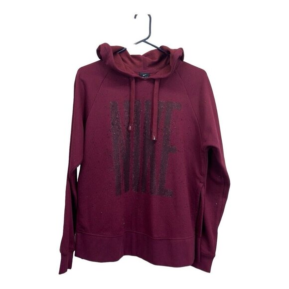 Nike Dri-Fit Pullover Hoodie  Women XS Maroon Oversize Glitter Logo Sides Slits - Picture 13 of 13